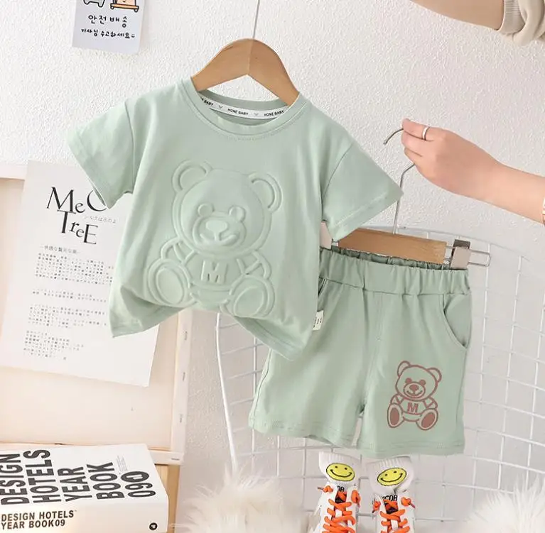 

Лето 2023, одежда для маленьких мальчиков, наряды, футболки с круглым вырезом и короткими рукавами в Корейском стиле, топы и шорты, детская спортивная одежда