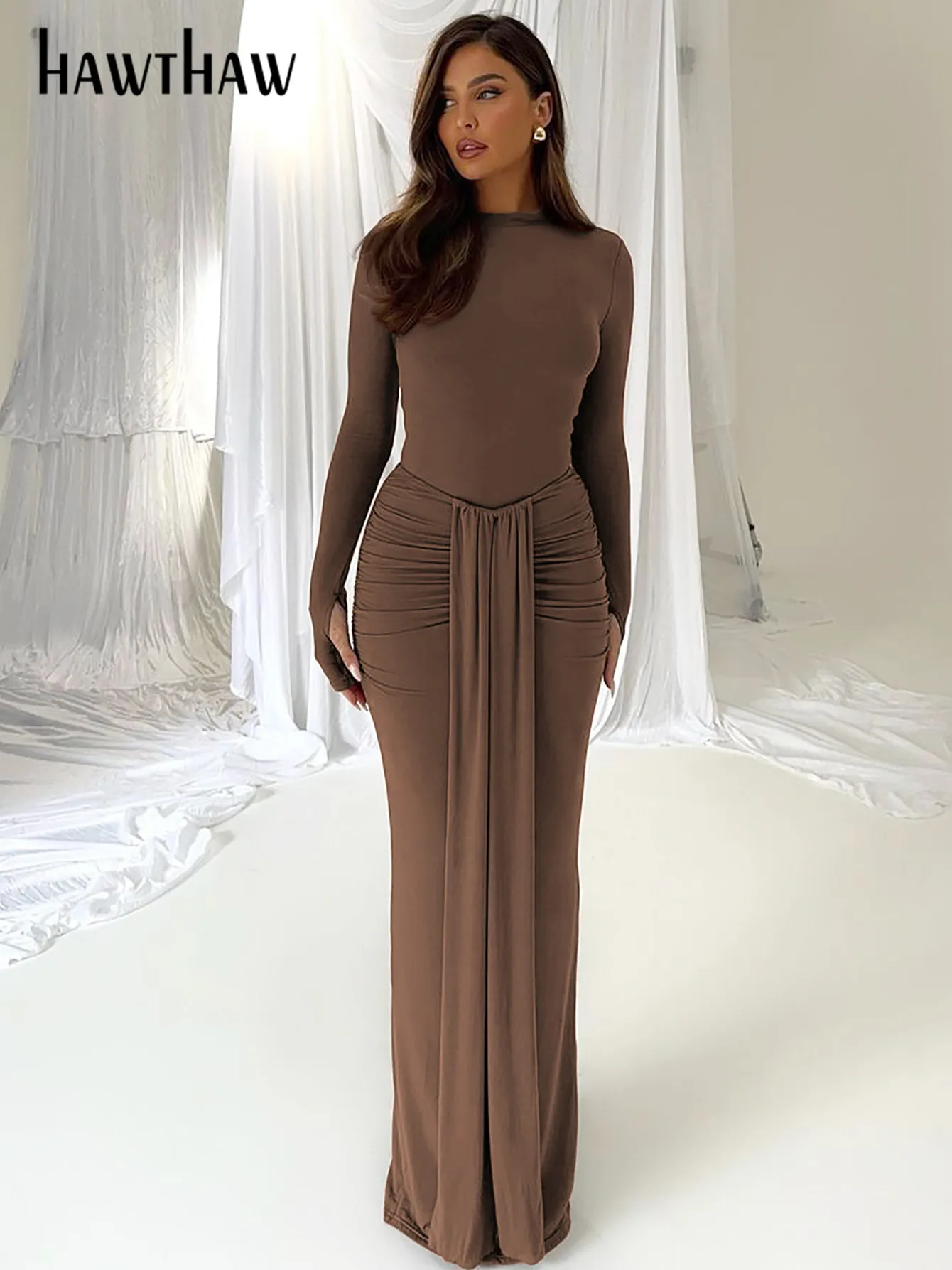 Hawthaw женское 2024 весенне-осеннее вечернее клубное облегающее черное длинное