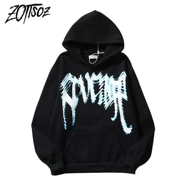 

2022 Hip Hop Letter Print Fleece Hooded Sweatshirt Streetwear Men Autumn Winter Harajuku Fashion Casual Cotton Pullover Hoodie