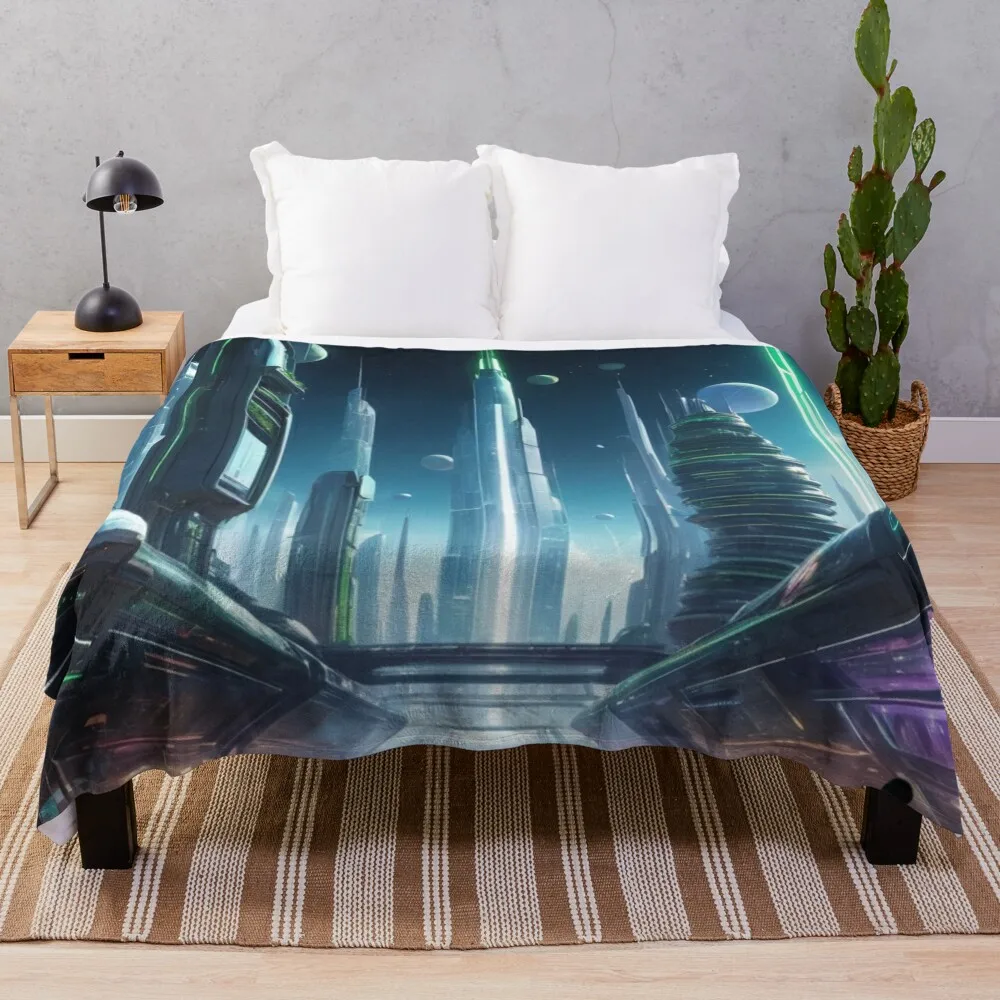 Ципер панк нео футуристический город (футболки и много еще) Плед Многоцелевые