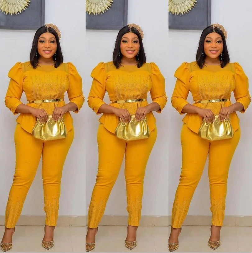 

Комплект из 2 предметов африканская одежда для женщин сетчатые комбинированные топы Модные бриллиантовые элегантные африканские офисные ж...