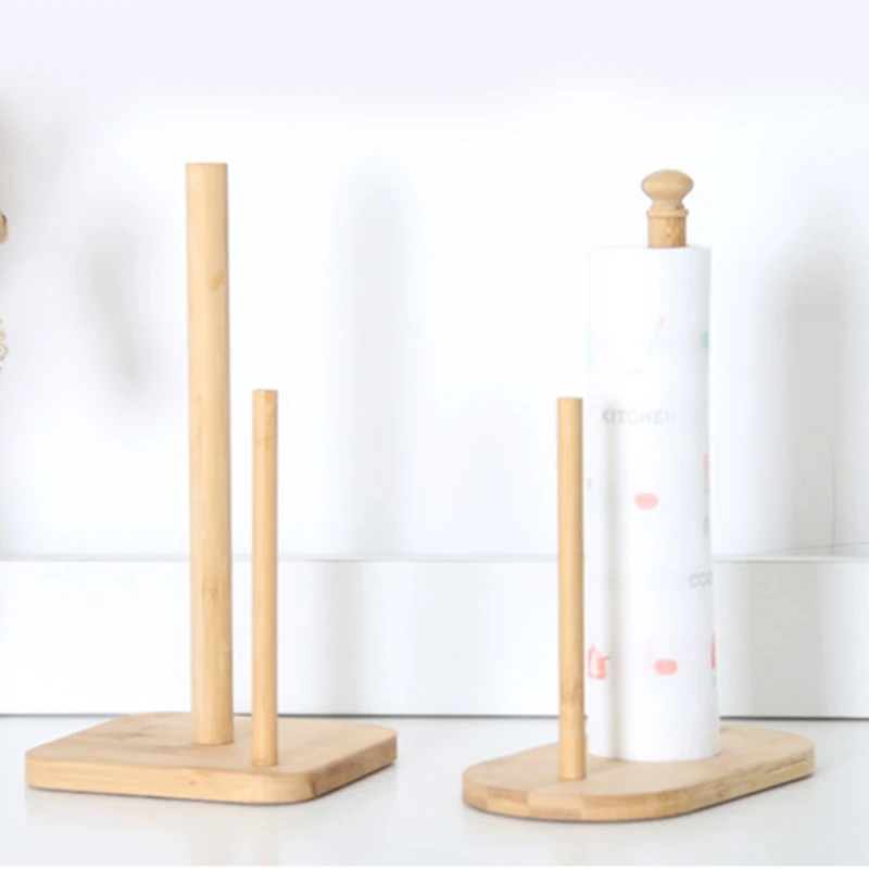 

Wooden Paper Towel Holder Simple Standing Countertop Paper Roll Holder for Kitchen Bathroom Bedroom Hemp Rope Bracket