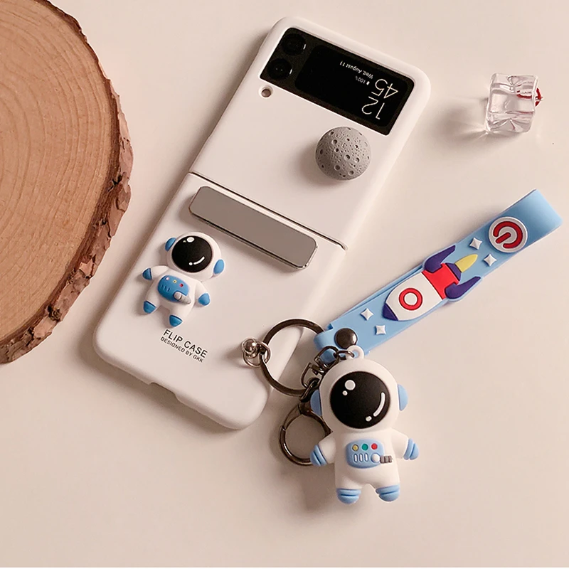 

Space Hand Lanyard Folding Holder Astronaut Phone Case For Samsung Galaxy Z Flip 3 Cover