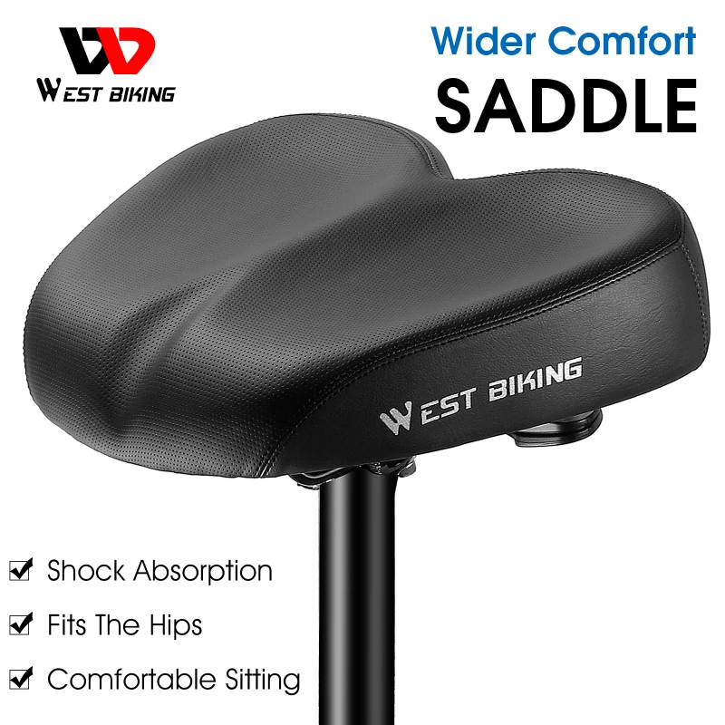 WEST BIKING Widen E-Bike Saddle Thicken Soft Ergonomic Spinning Bike Electric Bicycle Cushion Cycling Travel Comfortable Seat