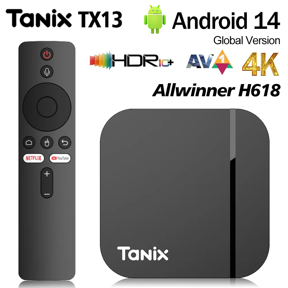 Фото ТВ-приставка Tanix TX13 на Android 14, Allwinner H618, AV1, 4K HD, HDR10+, с поддержкой OTA, BT5.0, голосовым управлением и функцией стриминга №1