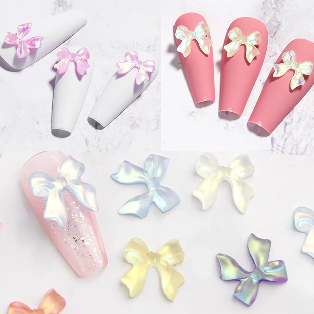 

50pcs Aurora/Frosted ABS Nail Ribbon Parts 3D Mocha Bow Ribbon DIY Accessories Charm Parts Chic Korean Design Nail Decor Parts