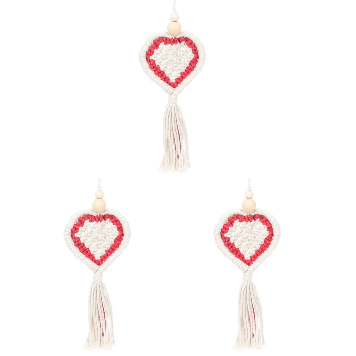 

3pcs Valentine Cotton Rope Woven Heart Tapestry Tassel Heart Hanging Ornament for Valentine's Day
