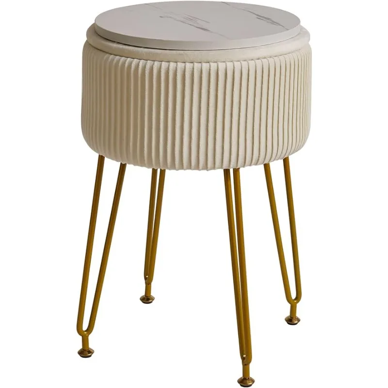 

Velvet Storage Footrest Stool Ottoman, Makeup Vanity Stool Side Table with Golden Steel Legs Removable Cover, Coffee Table