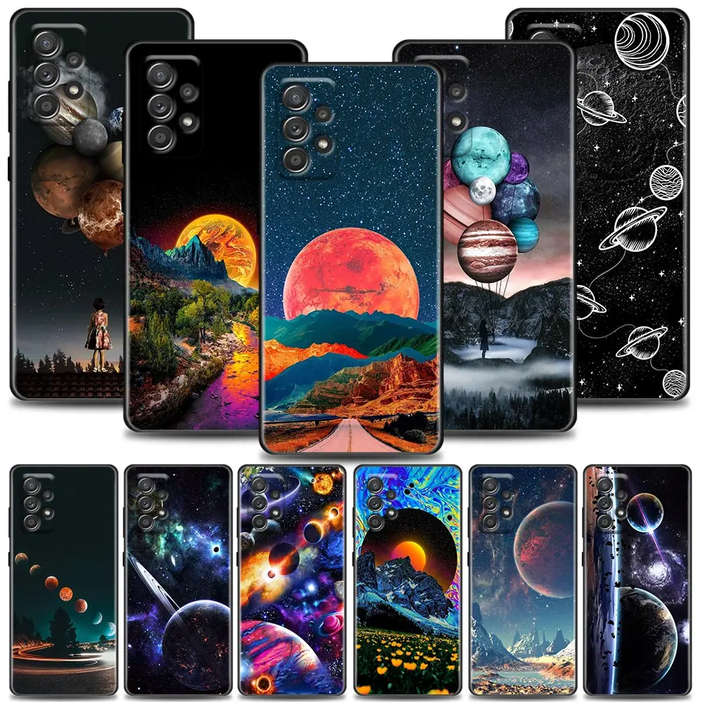 

Case For Samsung Galaxy A72 A52 A53 A71 A91 A51 A42 A41 Note 20 Ultra 9 10 Plus 5G Cases Cover Night Sky Space planet Moon Stars