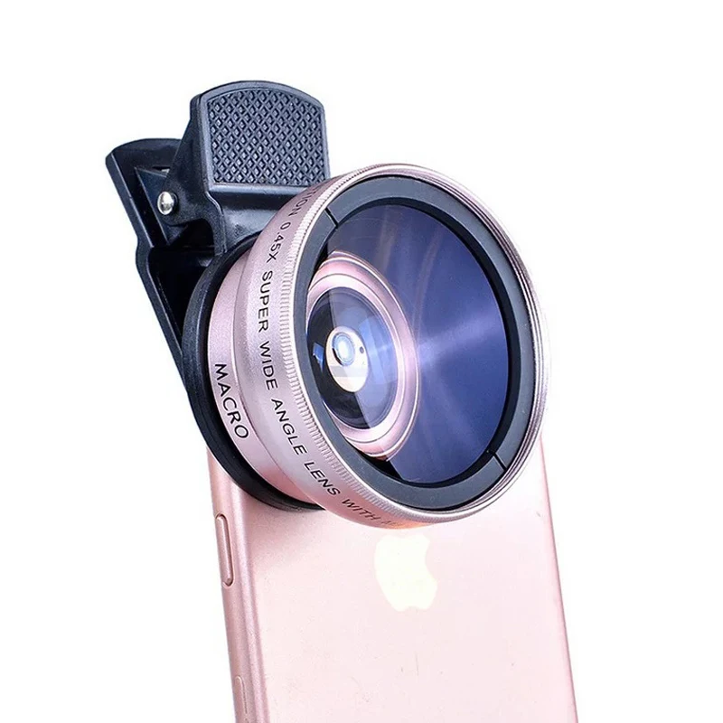 2 IN 1 Mobile Phone Lens Universal Clip 37mm Camera Lens 0.45x 49uv Super Wide-Angle + Macro HD Lens For iPhone Samsung Android