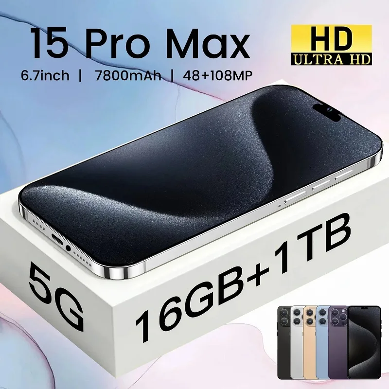 

New I15 Pro Max Original Cell Phone 3G 4G 5G Unlocked Phone 7800mAh 16G+1TB Cell Phone 108MP Mobiles Phone Original