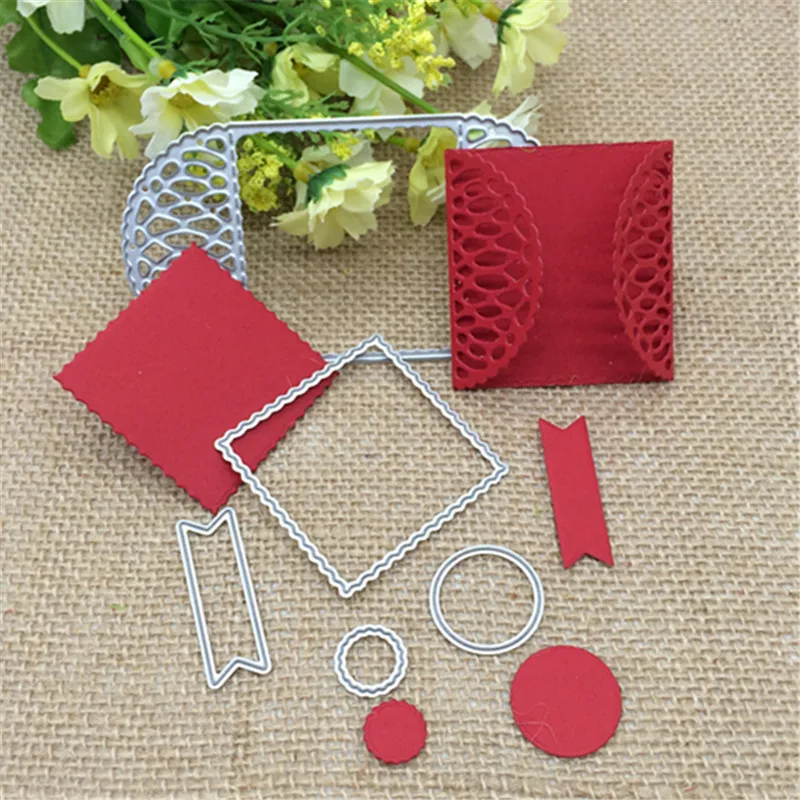 

5pcs flower square metal cutting dies mold Round hole label tag Scrapbook paper craft knife mould blade punch stencils dies