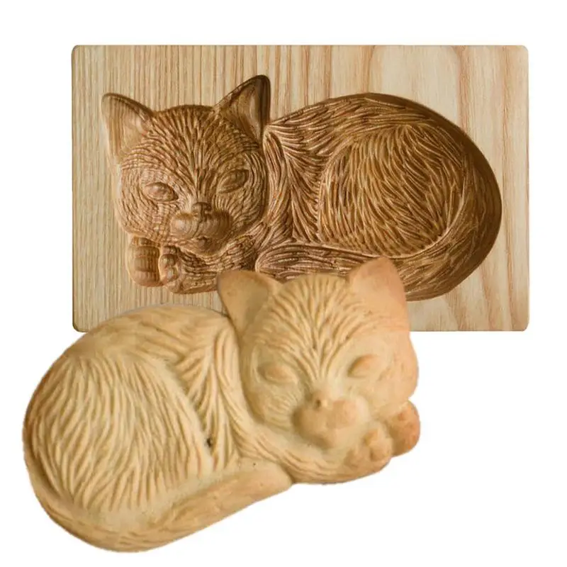 

Деревянные формочки для печенья в виде животных, 3D форма в виде кошки, рельефное украшение, инструмент для выпечки, резной резак для печенья