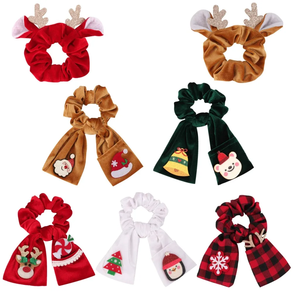 

Christmas Cartoon Antler Flanne Hair Scrunchies Elastic Hairbands For Women Girls Ponytail Hair Holder Headband Hair Accessories