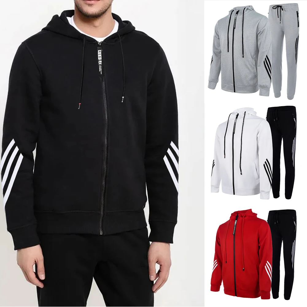 

Youth Casual Tracksuit Sportswear Men's Spring Autumn Running Hooded Zippered Loose Sweatshirt+Pants Two-pieces Set
