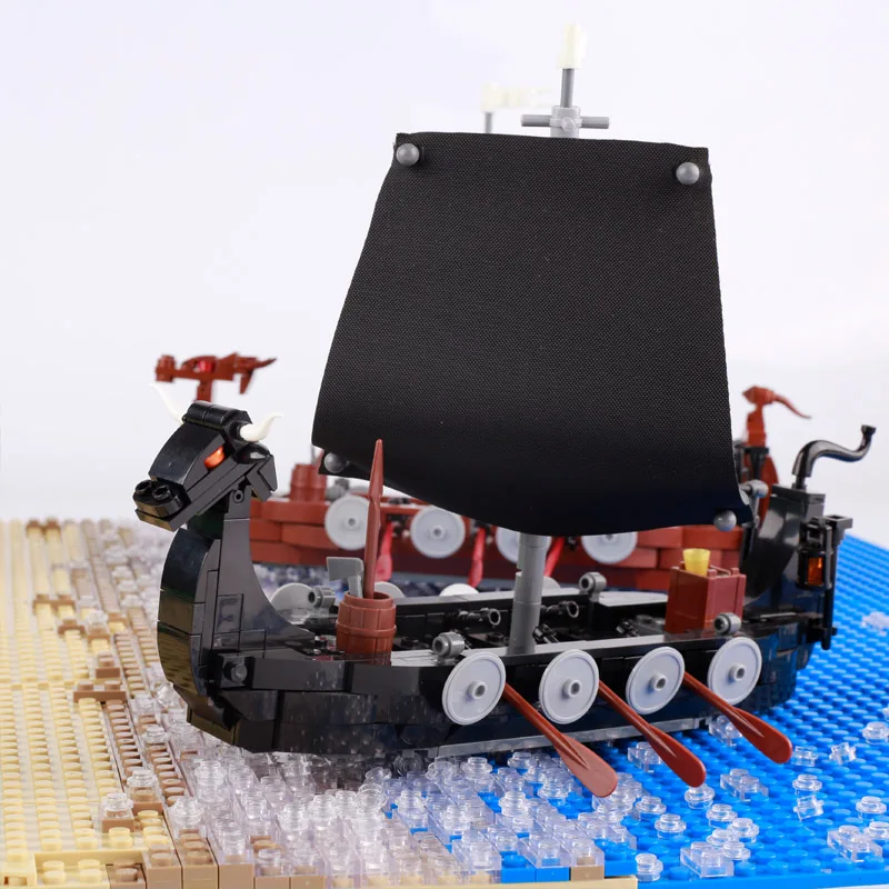 MOC Pirates Ship Viking Dragon Longship Model Building Blocks Revenge Pearl Boat Medieval Military Adventure Sailboat Bricks Toy