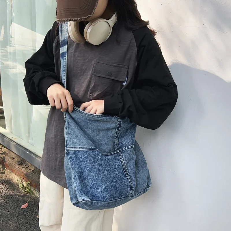 Новая модная крутая женская сумка из джинсовой ткани большая вместительная