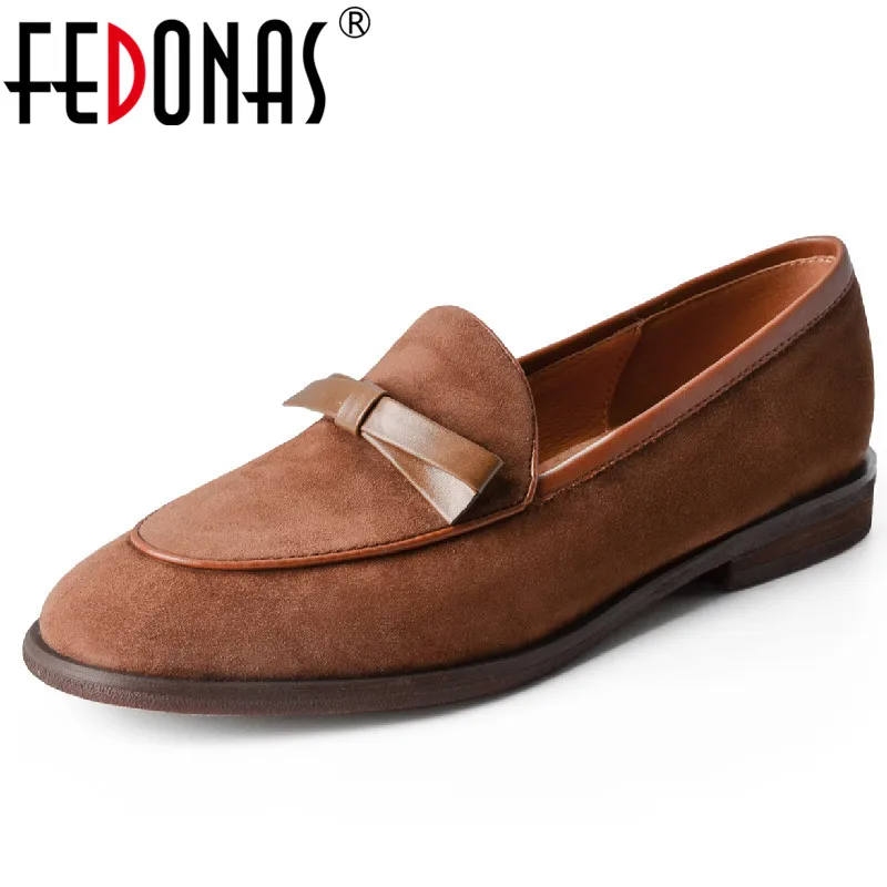 

Женские повседневные туфли-лодочки FEDONAS, замшевые туфли на низком каблуке с бантом-бабочкой в стиле ретро, весна-лето 2019