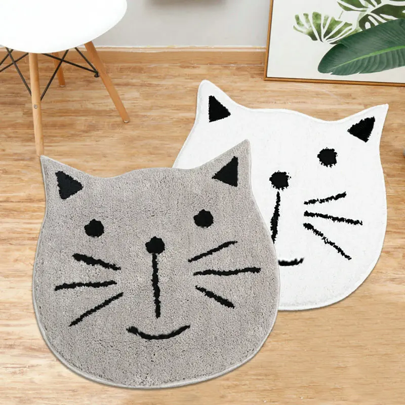 

Cartoon Cat Shape Bath Mats Super Soft Flocking Entrance Doormat Non-slip Absorbent Bathroom Floor Mat Home Living Room Area Rug