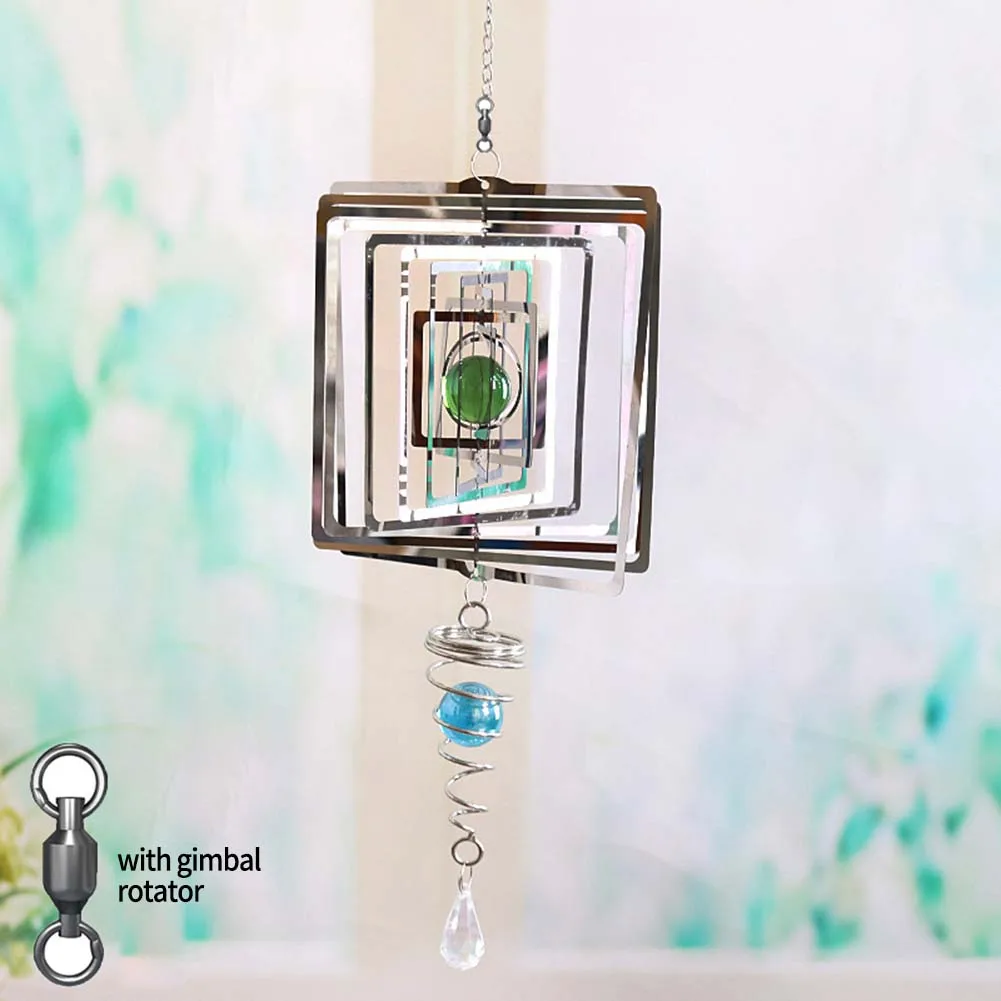 

Wind Chimes Spinner Stainless Steel Kinetic Tail Crystal Ball 3D Wind Chime Metal Home Garden Outdoor Garden Decoration