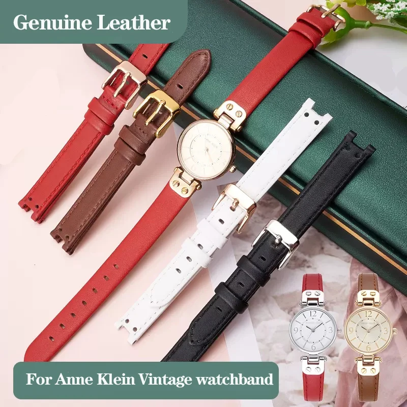 

Ремешок из натуральной кожи для Anne Klein AK2156 AK2157 AK2618 AK1950, маленький циферблат с отложным воротником, винтажный браслет-цепочка для наручных часов, браслет АК 12 мм