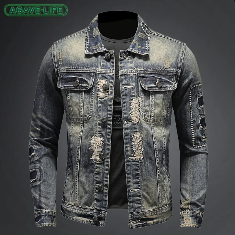 

Spring Autumn New Men Denim Jackets Casual Fashion Slim Fits Jean Coat Denim Jacket Patchwork Zipper Men Clothing Dropshipping