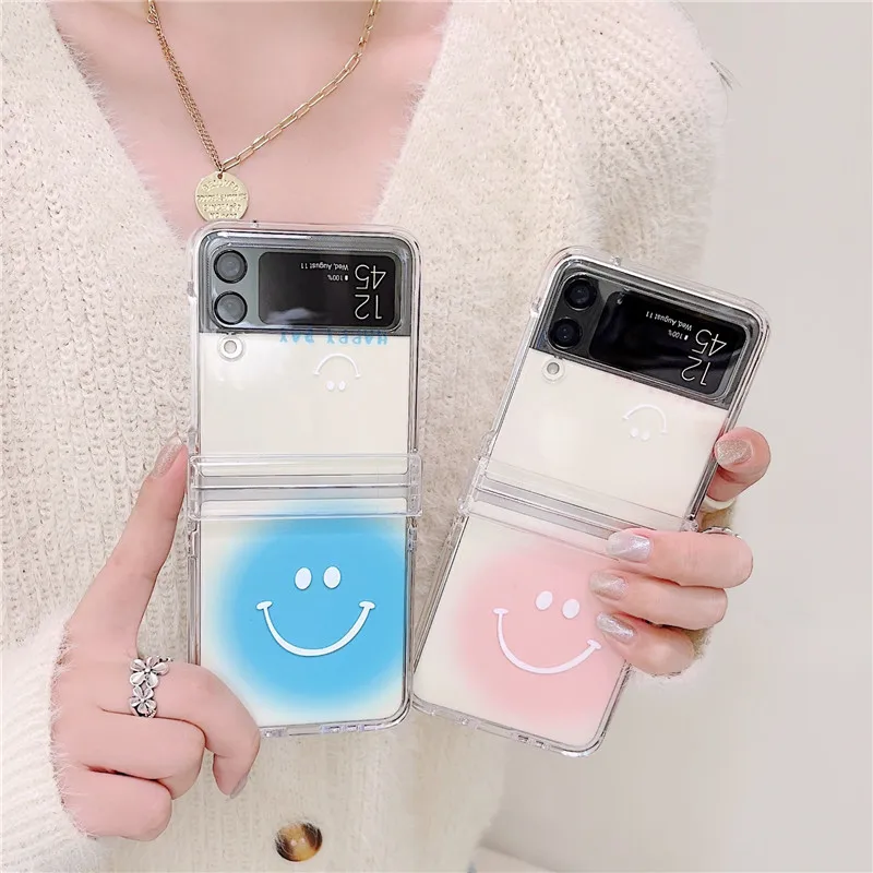 

Чехол-книжка для Samsung Galaxy Z Flip 3, Поликарбонат, прозрачный, полное покрытие, с изображением смайлика, 5G