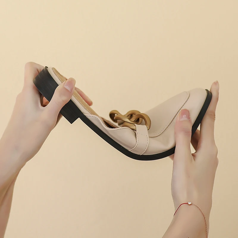 AIYUQI Mule Shoes Women Wear 2023 New Version Closed Toe Chain Women Slippers British Style Large Size Slippers Women