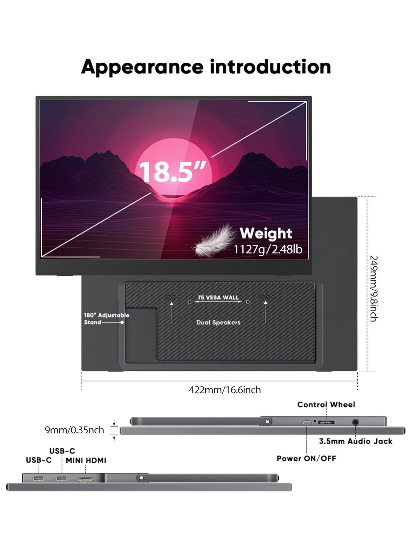 Портативный монитор Sibolan Full HD со смарт-обложкой и HDR