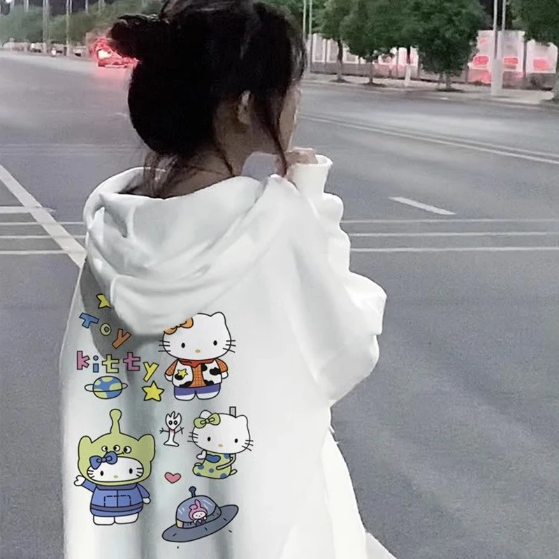 

Kawaii Sanrio Hellokitty Hooded Loose Coat Casual Hooded Top Cartoon Fashion Coat Autumn New Girl Birthday Gift For Girlfriend