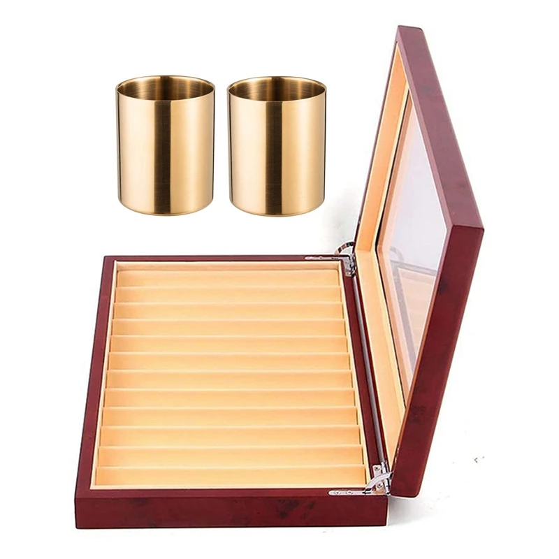 

2-Piece Pencil Cup Holder Pen Pot Makeup Brushes Holder With 12 Slots Wood Pen Display Box Pen Fountain Storage Box