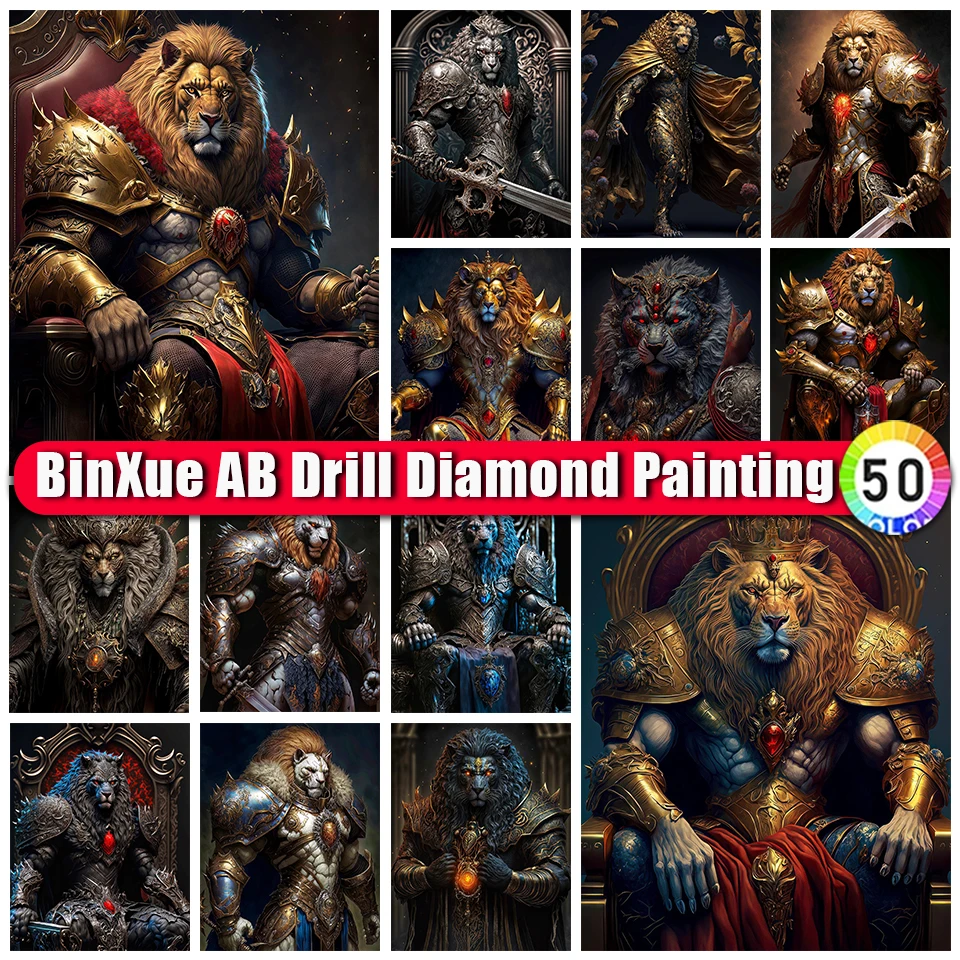 

BinXue Noble Dynasty Gothic Lion AB Diamond Painting Kit Knight Armor Cross Stitch Sword Handmade DIY Mosaic Art Home Decor Gift