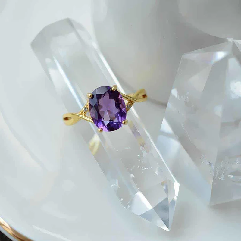 Оригинальный дизайн инкрустированные овальные Регулируемые кольца с аметистом
