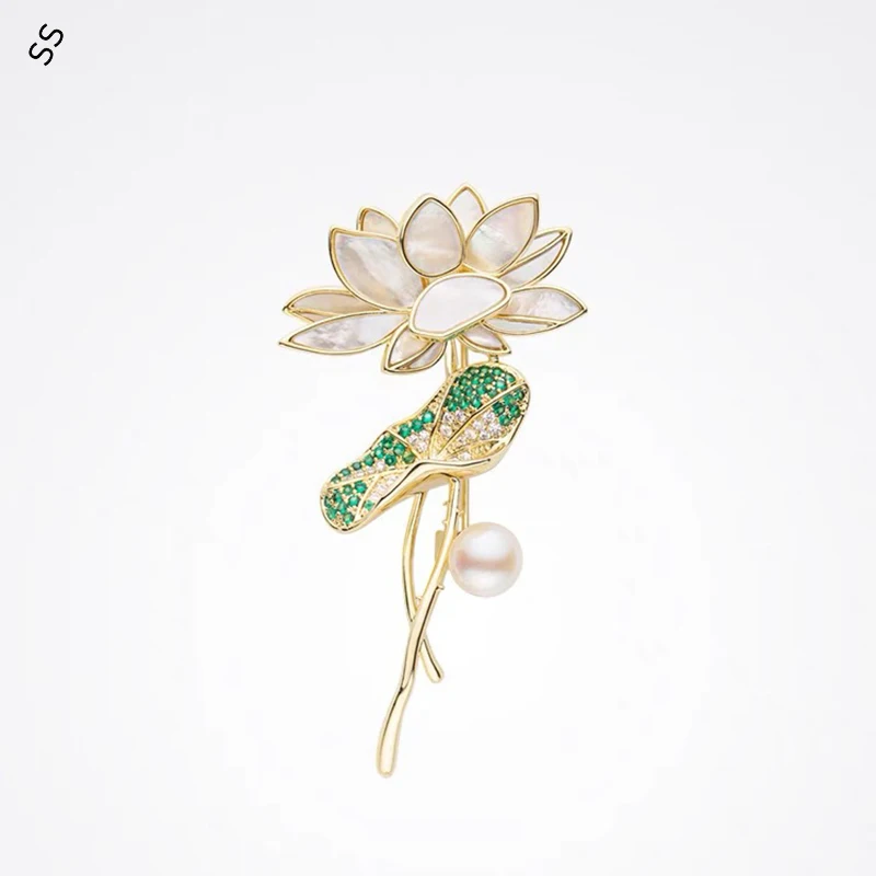 

Premium Heavy Handmade Plants Lotus Brooch Luxury Temperament Pearl Corsage Pin for Suits/Coat Garment Accessories