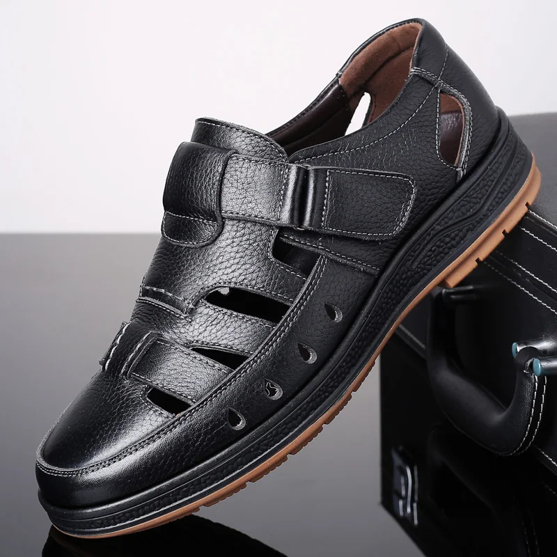 

Nice Pop Genuine Leather Cowhide Men Sandals Summer Quality Beach Slippers Casual Sneakers Outdoor Beach Shoes