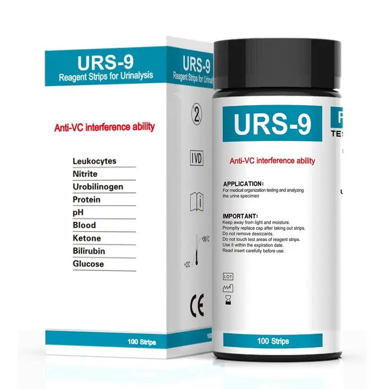 

URS-9 100 Strips Urinalysis Reagent Test Paper 9 Parameters Urine Test Strips For Leukocytes Urobilinogen Protein PH