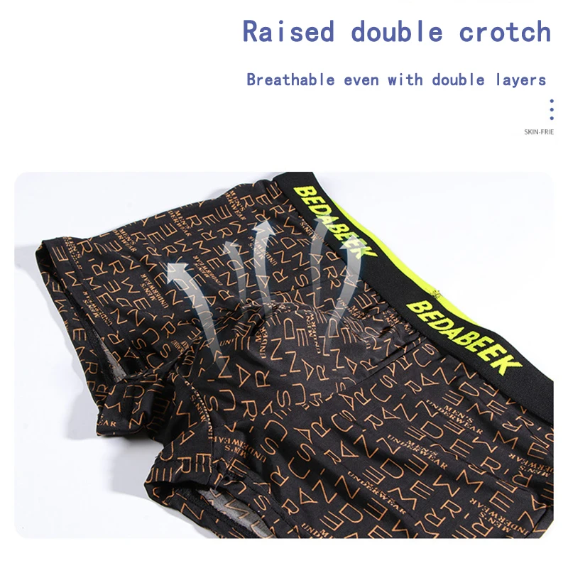 4Pcs Ice Silk Mens Underwear Man Printing Boxers Homme Antibacteria Male Underpant Boxershorts Plus Size Thin Panties Wholesale