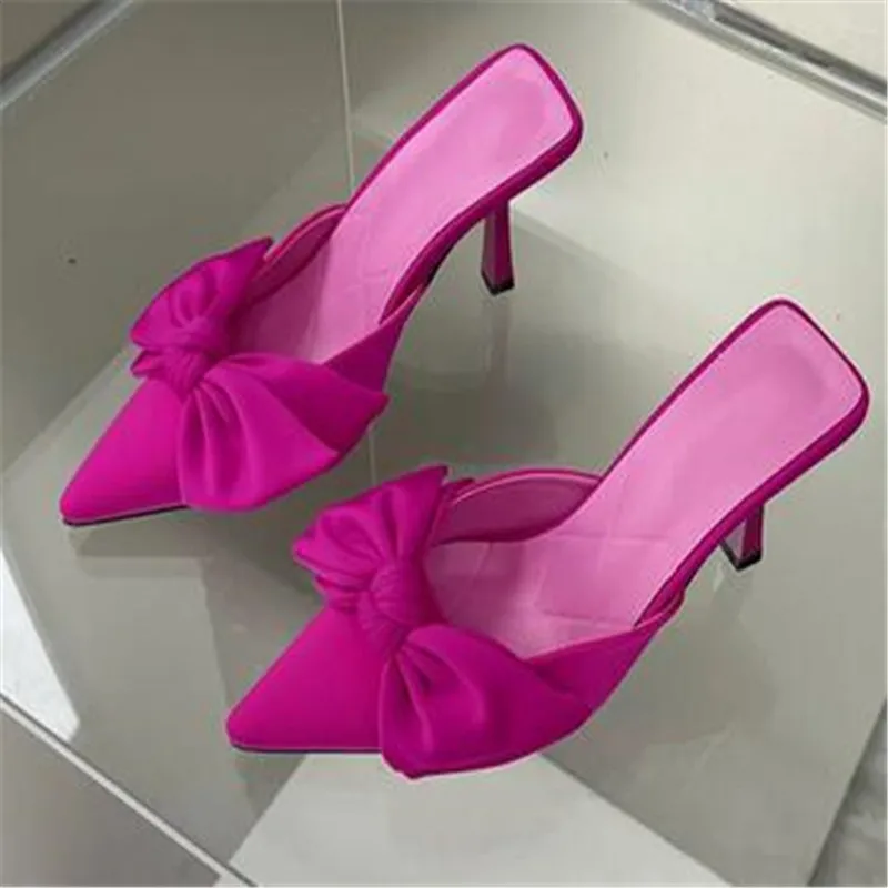 

Autumn Big Butterfly-knot Women Slippers Sandals Shallow Pointed Toe Mules Stripper High Heel Pumps Ladies Shoes