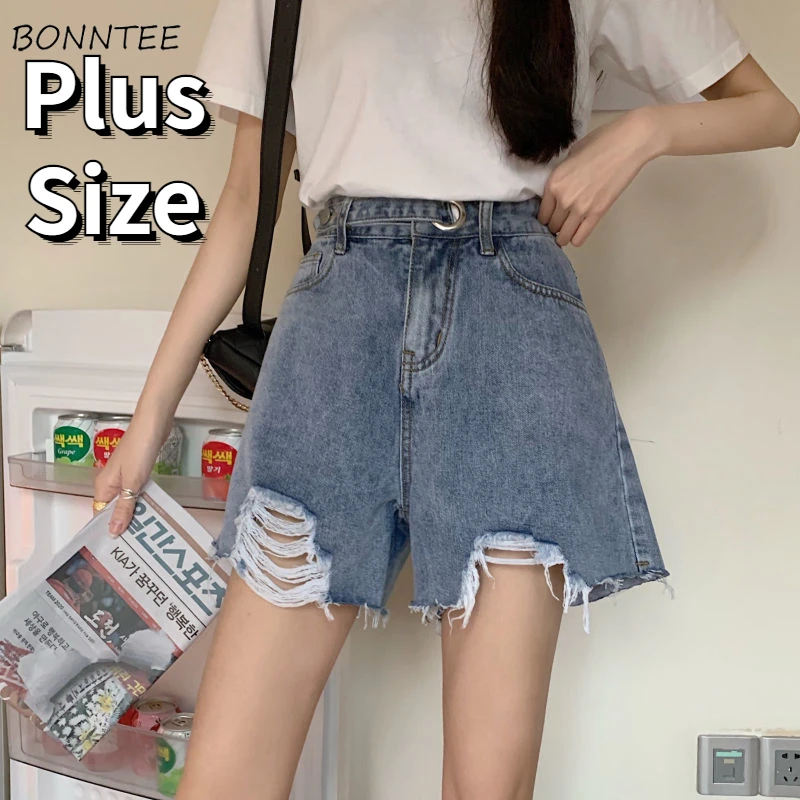 

Shorts Women High-street S-5XL Chic Empire Hole Vintage Wide-leg Loose Harajuku Ulzzang Students All-match Female Design New Ins