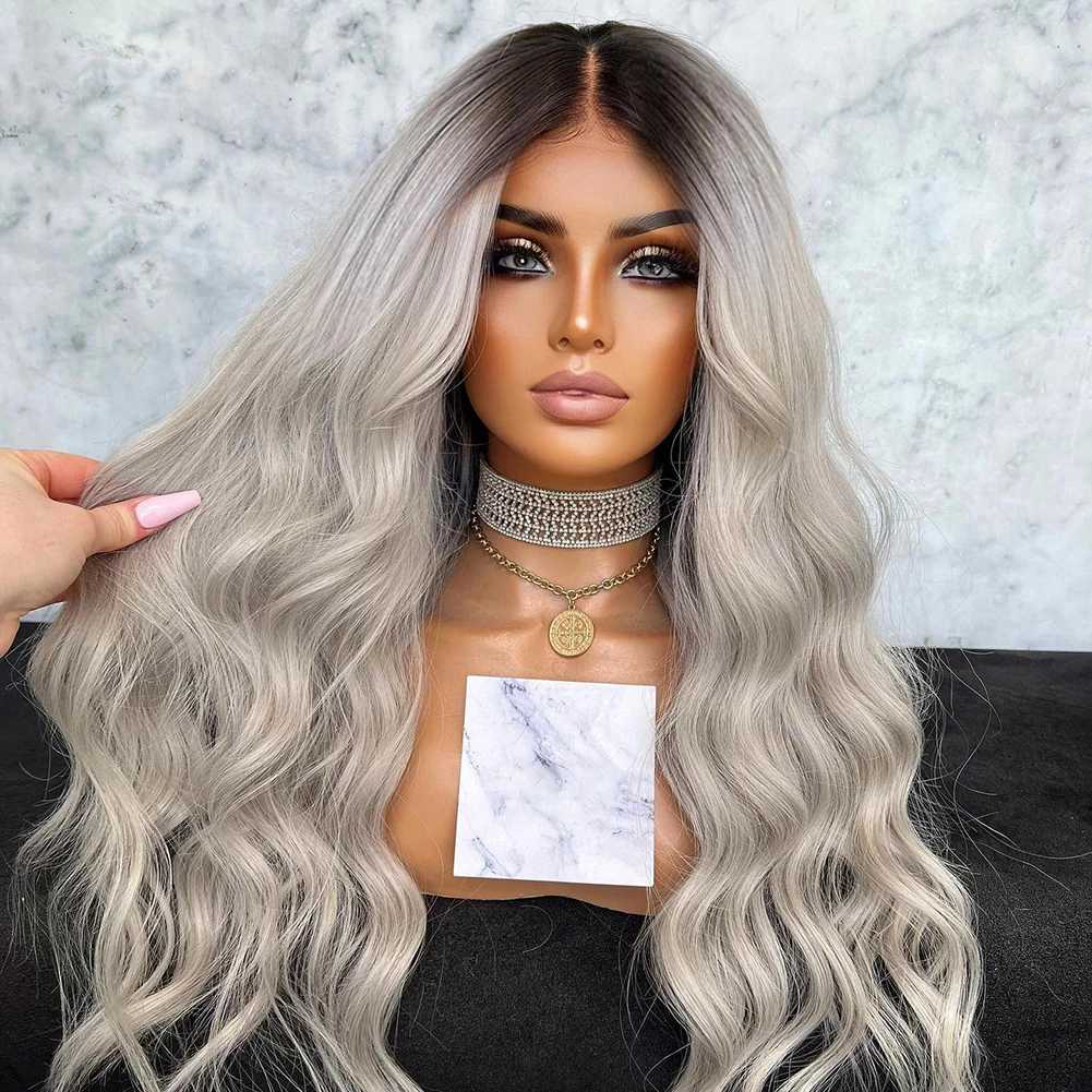 

Soft 26"Long Ombre Ash Blonde Gray 23A Grade Jewish Full Lace Wig 4x4 Silk Base For Black Women Human Hair BabyHair Preplucked