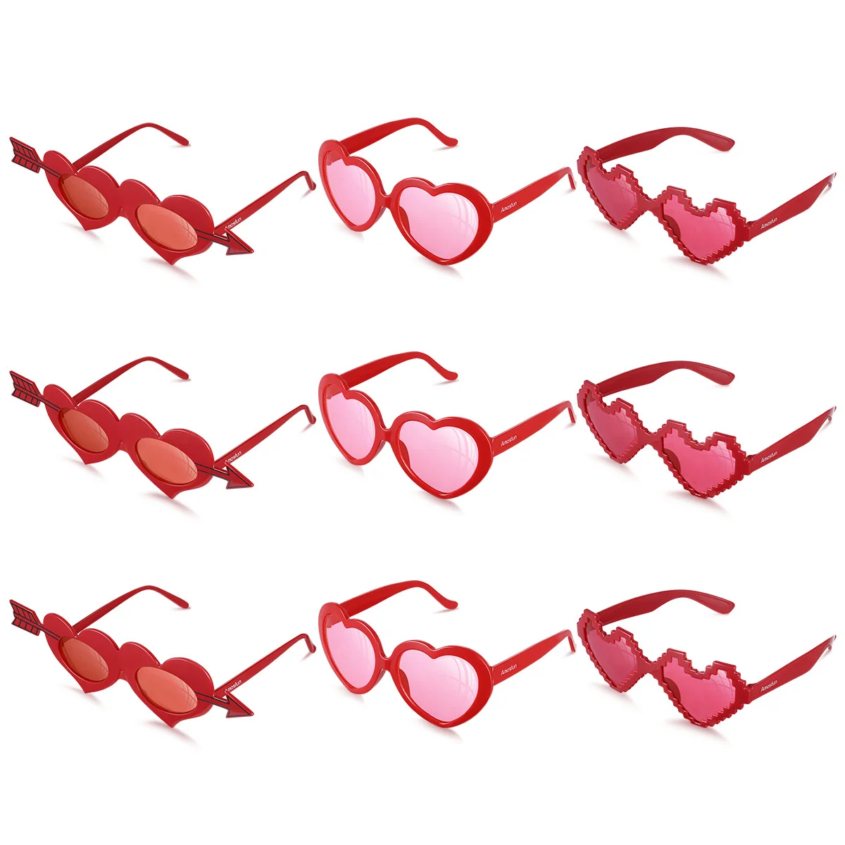 

9PCS Red Protection Heart Decoration Glasses Sunglasses for Valentine's Day Costume