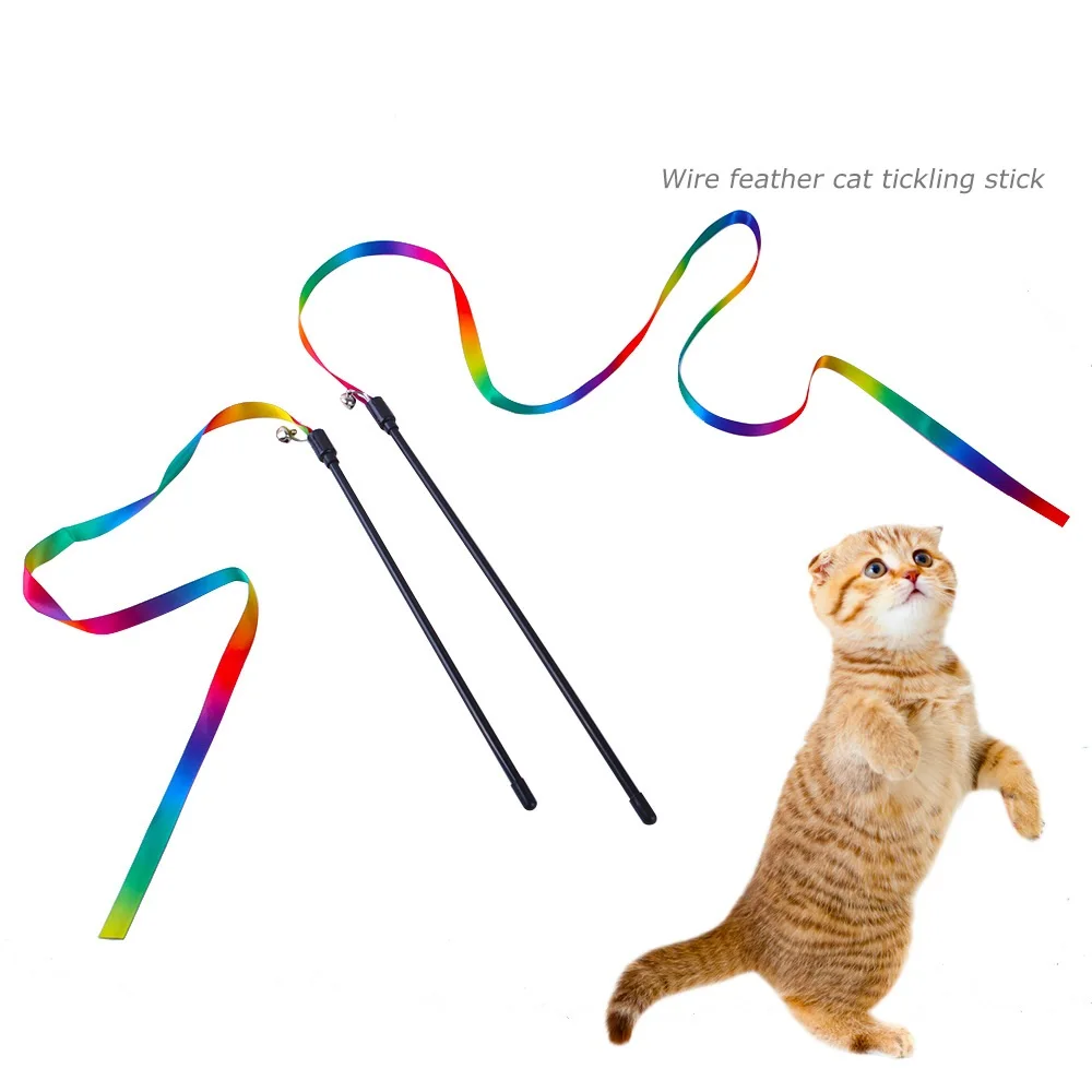 

Cat Toys Cute Funny Colorful Rod Teaser Wand Plastic Pet Toys Color Bar with Bell Interactive Stick Pet Teaser Rainbow Supplies