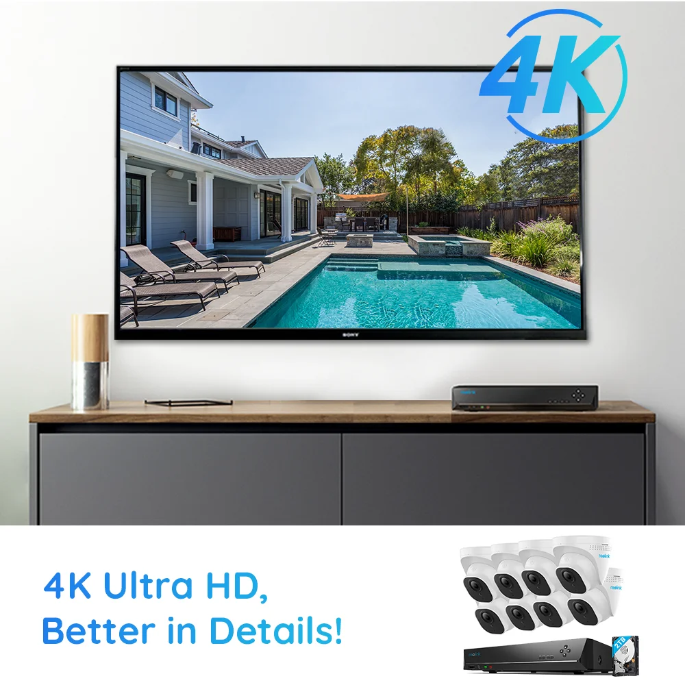 Reolink 4K Система охранной камеры RLK8-800D4 8MP 24/7 запись PoE камера видеонаблюдения CCTV