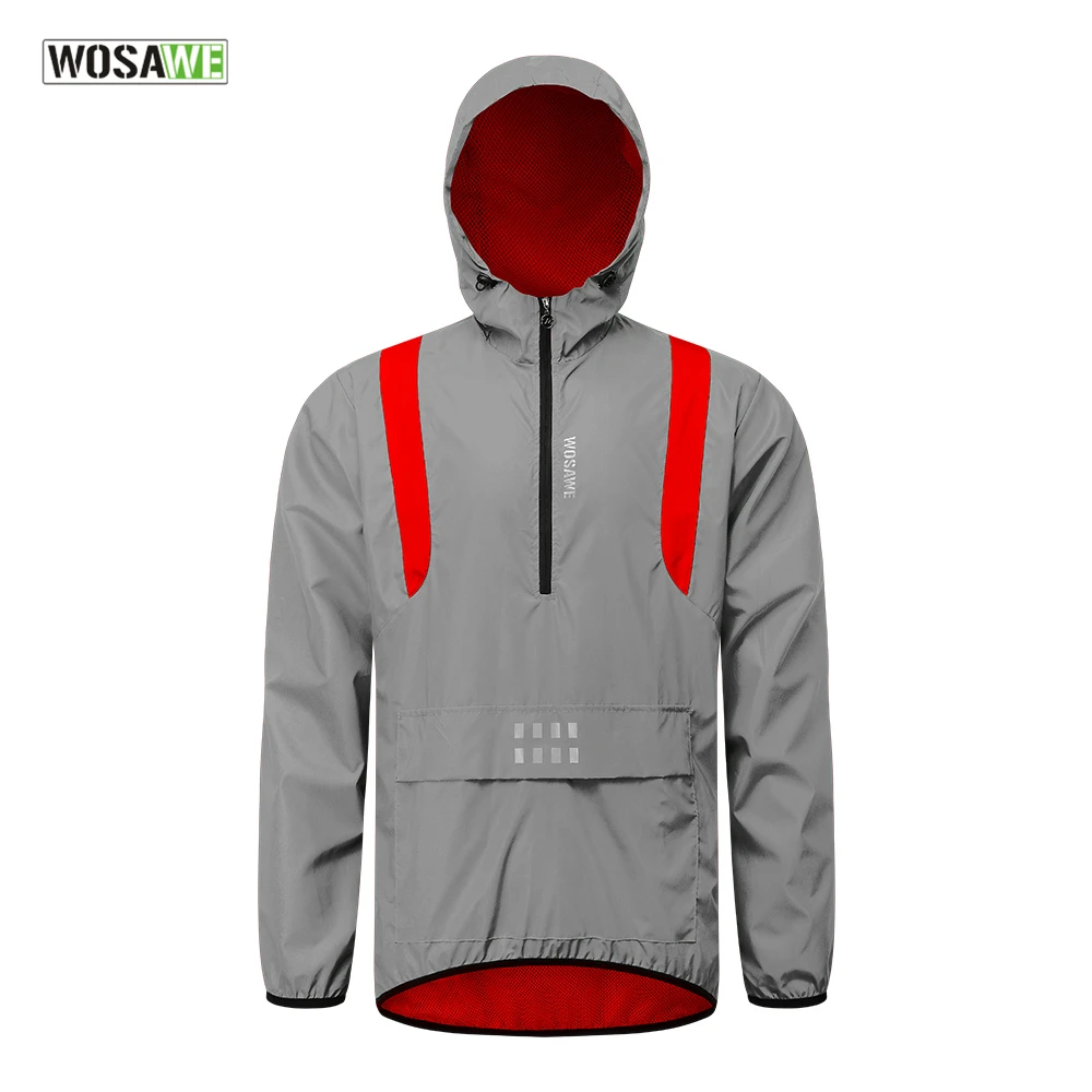 

WOSAWE Men's Reflective Jacket Cycling Hooded Windbreaker Windproof Waterproof MTB Bike Bicycle Clothes Wind Coat Long Jersey