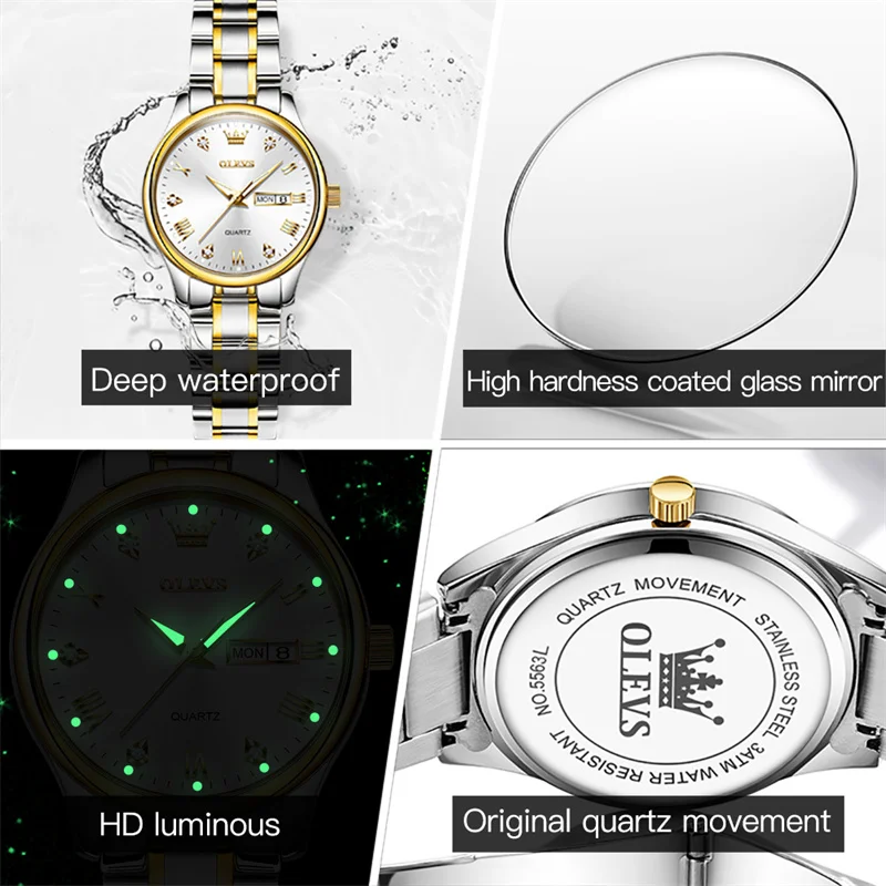 OLEVS Luxury Top Brand Watches Women Waterproof Full Steel Ladies Luminous Date Wristwatch Quartz Woman Feminino Relogio Reloj