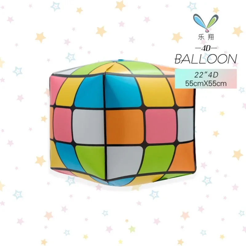 

2pcs New 4D Dice Square Aluminum Film Balloon Stereo Square Rubik's Cube Game Theme Background Props Layout