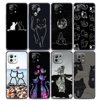 funny cute cat line art phone case for xiaomi mi 11i 11 11x 11t poco x3 nfc m3 pro f3 gt m4 soft silicone