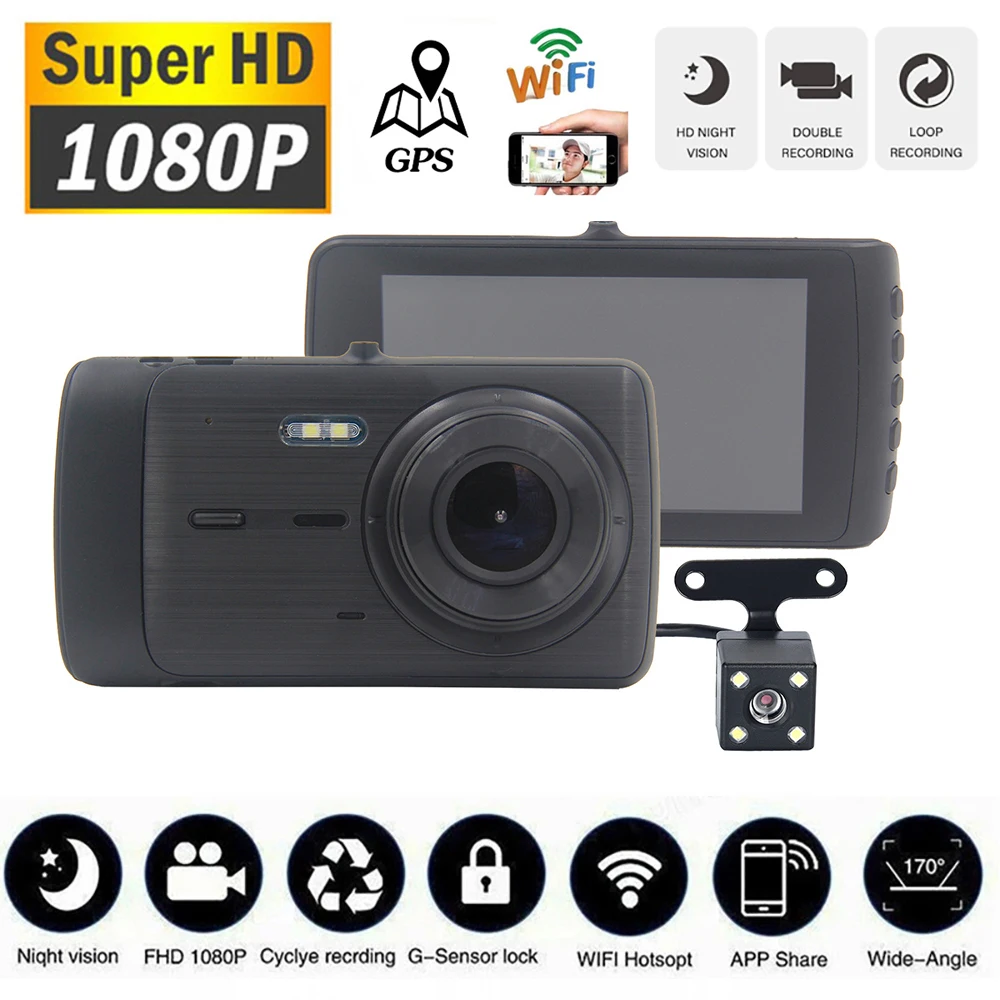 

Видеорегистратор автомобильный, Wi-Fi, 4,0 дюйма, Full HD, 1080P, GPS