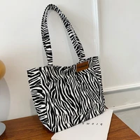 retro classic zebra print canvas bag high volume casual fashion lady%e2%80%99s one shoulder bag eco friendly repeatable use handbag