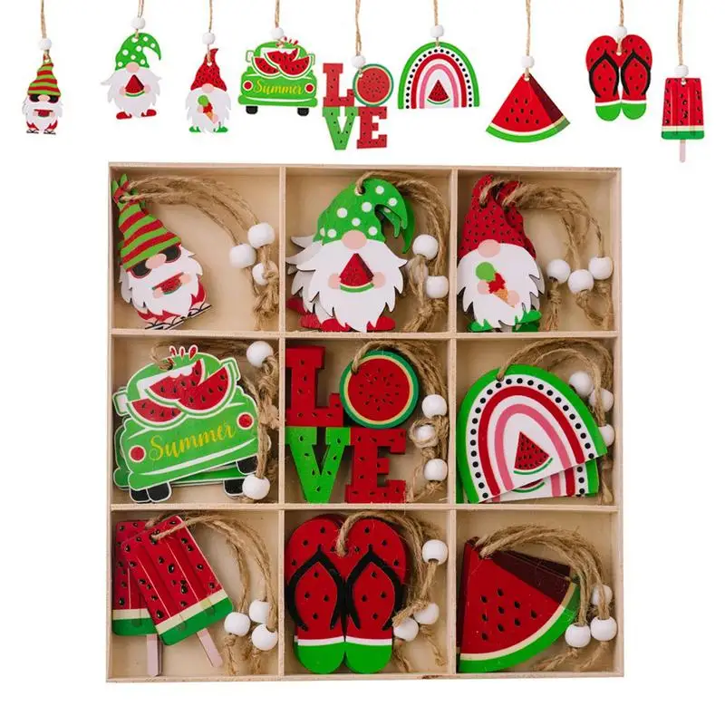 

27pcs Wooden Hanging Ornaments Summer Strawberry Gnome Old Man Pendant Creative Decorations For Tree Holiday Party Background